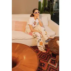 PINEAPPLES DON'T HAVE SLEEVES - Jeans Mujer Sueltos con Flores Pintadas Pineapples