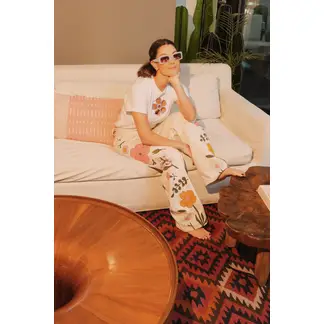 PINEAPPLES DON'T HAVE SLEEVES - Jeans Mujer Sueltos con Flores Pintadas Pineapples