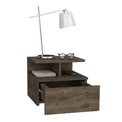 RTA DESIGN - Mesa de Noche Flotante Nube Nogal con un Cajón y División de dos Entrepaños