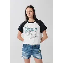 KOAJ - Camiseta manga ranglan corta crema de Pinky y Cerebro Mujer