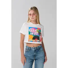 KOAJ - Camiseta crema clara crop top con arte de Coca-Cola Mujer