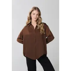 KOAJ - Blusa oversize unicolor con botones y manga larga Mujer
