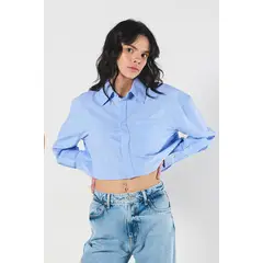 KOAJ - Blusa oversize unicolor crop top con manga larga MUJER