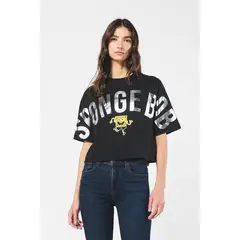 KOAJ - Camiseta femenina crop oversize, con estampado en frent Mujer