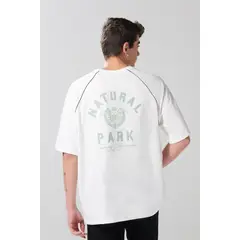 KOAJ - Camiseta college manga ranglan crema oversize Hombre