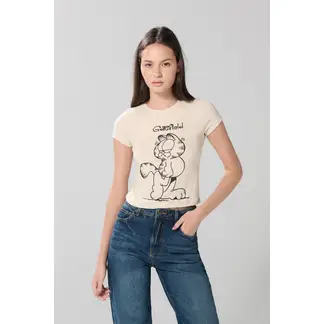 KOAJ - Camiseta manga corta en rib con estampado en frente de Mujer