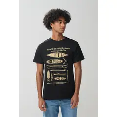 KOAJ - Camiseta negra en algodón cuello redondo con arte de pl Hombre