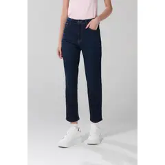 KOAJ - Jean mom súper tiro alto azul con bota recta y botón Mujer