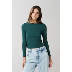 KOAJ - Camiseta ajustada unicolor manga larga con cuello redon Mujer