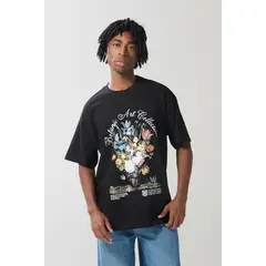 KOAJ - Camiseta artística de Cambridge negra manga corta Hombre
