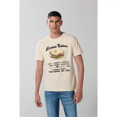 KOAJ - Camiseta cuello redondo kaki con diseño de sándwich Hombre