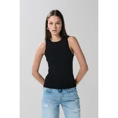 KOAJ - Camiseta manga sisa unicolor ajustada con texturas Mujer