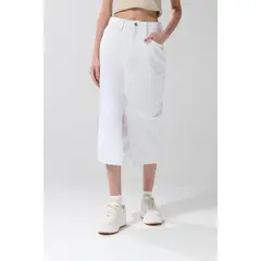 KOAJ - Falda larga en jean blanca con tiro medio y abertura Mujer