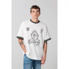 KOAJ - Camiseta oversize crema clara estampada con manga cort Hombre