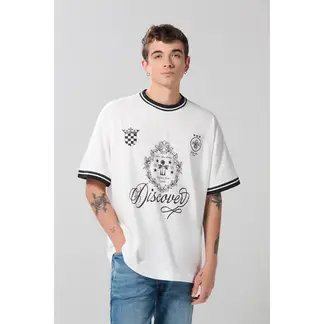 KOAJ - Camiseta oversize crema clara estampada con manga cort Hombre