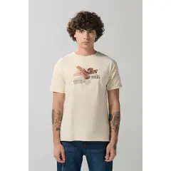 KOAJ - Camiseta manga corta unicolor con estampado en frente Hombre
