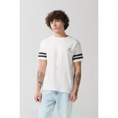 KOAJ - Camiseta cuello redondo crema con diseños de Cambridge Hombre