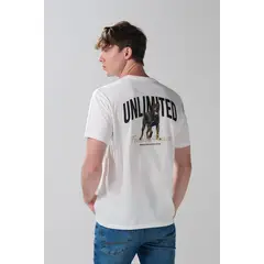 KOAJ - Camiseta crema cuello redondo con arte de perro en esp Hombre