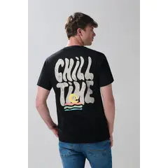 KOAJ - Camiseta manga corta unicolor con estampado en espalda Hombre