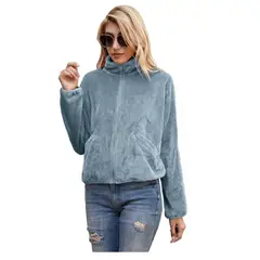 GENERICO - Chaqueta cálida con cremallera azul para mujer