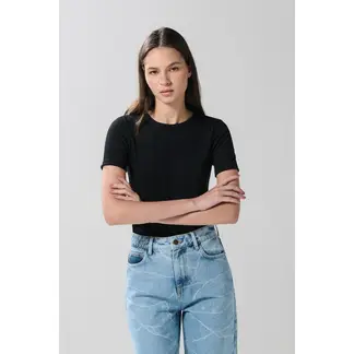 KOAJ - Camiseta con texturas de canal y manga corta unicolor Mujer