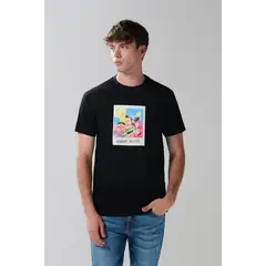 KOAJ - Camiseta negra con arte de Plaza Sésamo y cuello redond Hombre