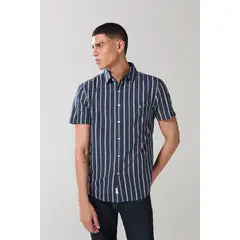 KOAJ - Camisa unicolor a rayas manga corta con botones Hombre