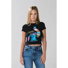 KOAJ - Camiseta de Lilo & Stitch ajustada negra con manga corta MUJER