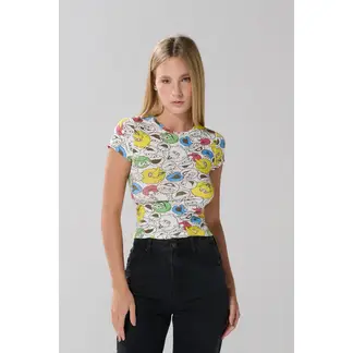 KOAJ - Camiseta manga corta en rib con estampado en frente de Mujer