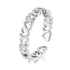ALHAJAS - Anillo Ajustable Para Mujer Corazones Amor En Plata 925