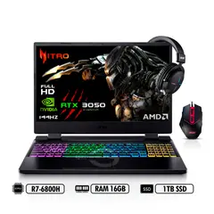 ACER - PORTATIL GAMER NITRO AN515-46-R90E 156′ FHD AMD R7-6800H RAM 16GB 1TB SSD RTX3050 4GB Black