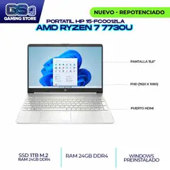 HP - PORTATIL AMD RYZEN 7 7730U 15.6" FHD / RAM 24GB DDR4 3200MHZ/ SSD M.2 1TB (15-FC0012LA)