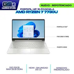 HP - PORTATIL AMD RYZEN 7 7730U 15.6" FHD / RAM 32GB DDR4 3200MHZ/ SSD M.2 512GB (15-FC0012LA)