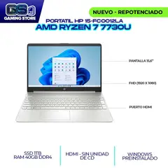 HP - PORTATIL AMD RYZEN 7 7730U 15.6" FHD / RAM 40GB DDR4 3200MHZ/ SSD M.2 1TB (15-FC0012LA)