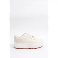 KOAJ - Tenis casuales cremas con suelas altas y cordones Mujer