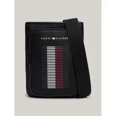 TOMMY HILFIGER - Bolso negro cruzado con acabado de piqué