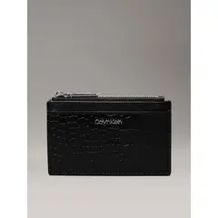 CALVIN KLEIN - Tarjetero negro de cuero de cocodrilo