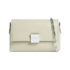CALVIN KLEIN - Bolso blanco cruzado con placa y cadena