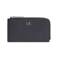 CALVIN KLEIN - Tarjetero negro daily con cremallera y monograma metálico