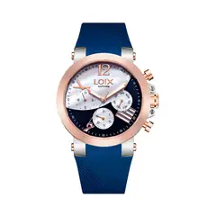 LOIX - Reloj mujer LA1140-5 Azul con oro rosa tablero azul y blanco