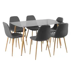 MUEBLES FIOTTI - Juego de comedor 6 Puestos Vidrio Oscuro Rudy Gris