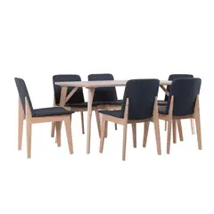 MUEBLES FIOTTI - Juego de comedor 6 Puestos cedro Gris Natural Esther