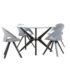 MUEBLES FIOTTI - Juego de comedor 4 Puestos Redondo Cedro Vidrio Wengue Elliot