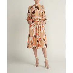 CHERIE - Vestido largo manga larga beige Multicolor EC3109BEIGE