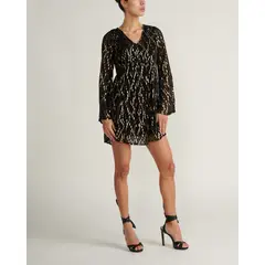 CHERIE - Vestido v neck mini dorado negro Multicolor ED18011VZBLACKGOLD