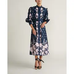 CHERIE - Vestido largo manga larga azul oscuro Multicolor KC3143NAVY