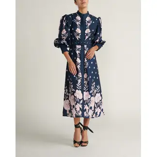 CHERIE - Vestido largo manga larga azul oscuro Multicolor KC3143NAVY