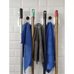 INDUHOGAR - Organizador de escobas y traperos color blanco