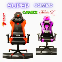 FALCON X - Super Combo Sillas Gamer 205 Purple Black + 018 Black Red