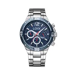 LOIX - Reloj hombre L2134-4 plateado con tablero azul